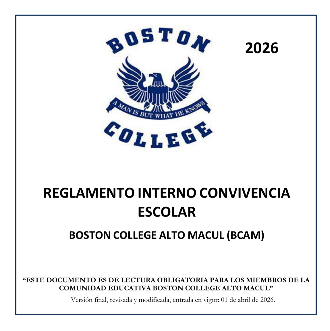 PROMULGACIÓN DEL NUEVO REGLAMENTO INTERNO DE CONVIVENCIA ESCOLAR 2026